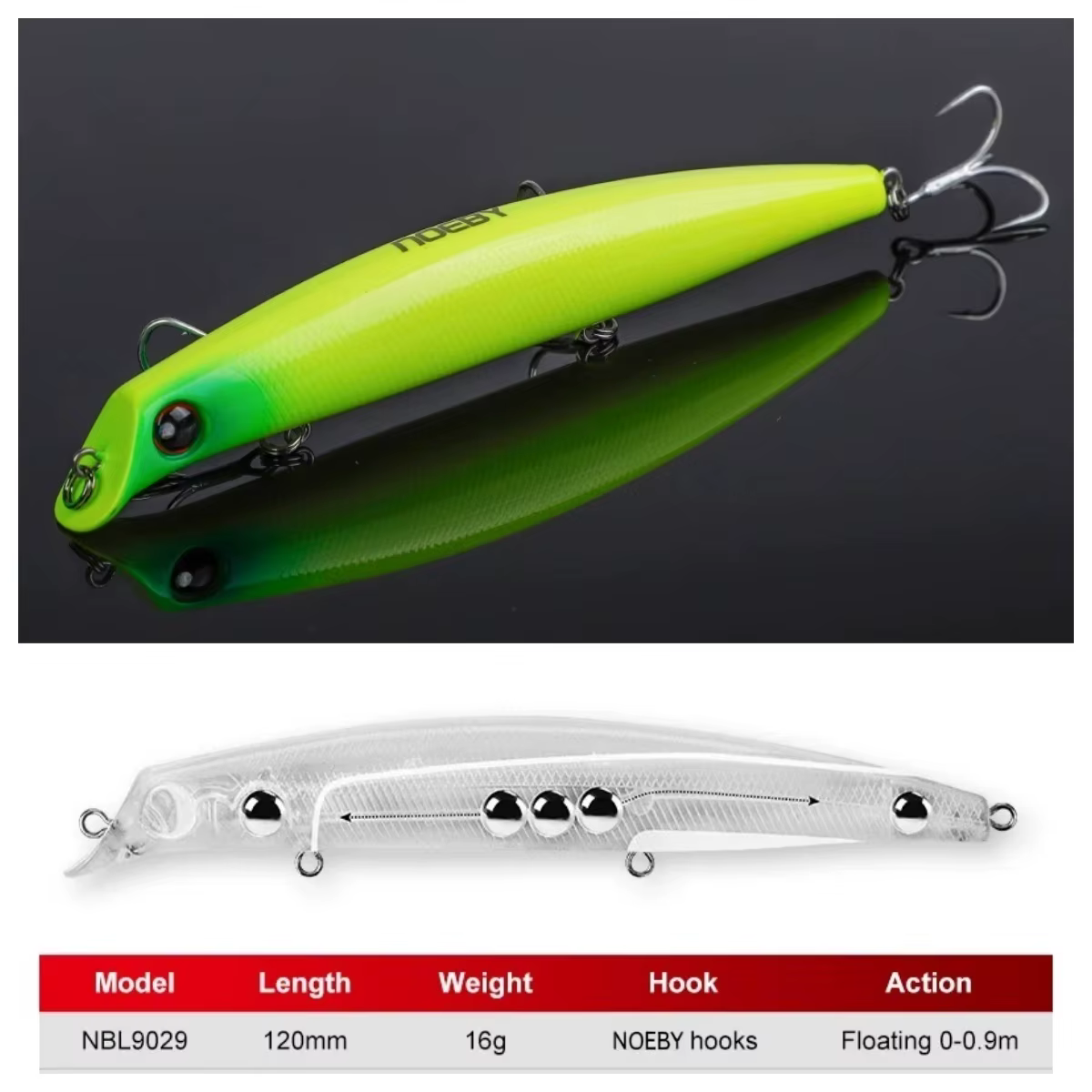 Wobbler NOEBY Sasuke Minnow flotante para lubina - imagen 4