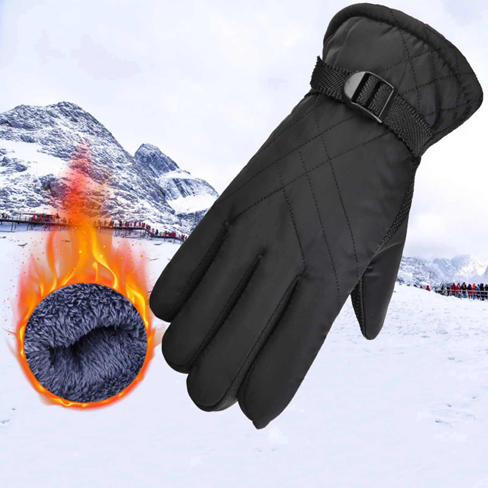 Guantes térmicos de invierno a prueba de viento con felpa cálida - imagen 2