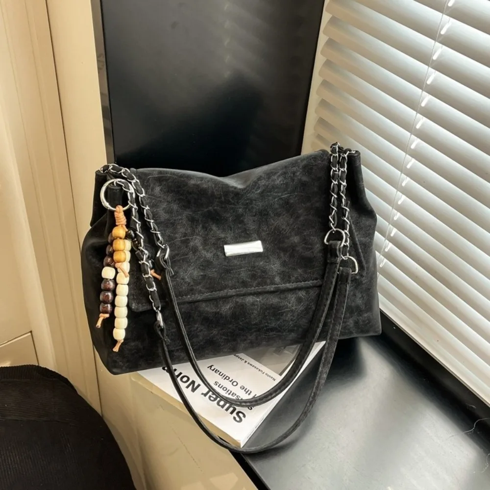 Bolso de hombro vintage con cadena de cuero – gran capacidad