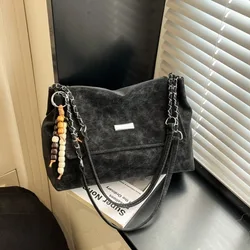 Bolso de hombro vintage con cadena de cuero – gran capacidad