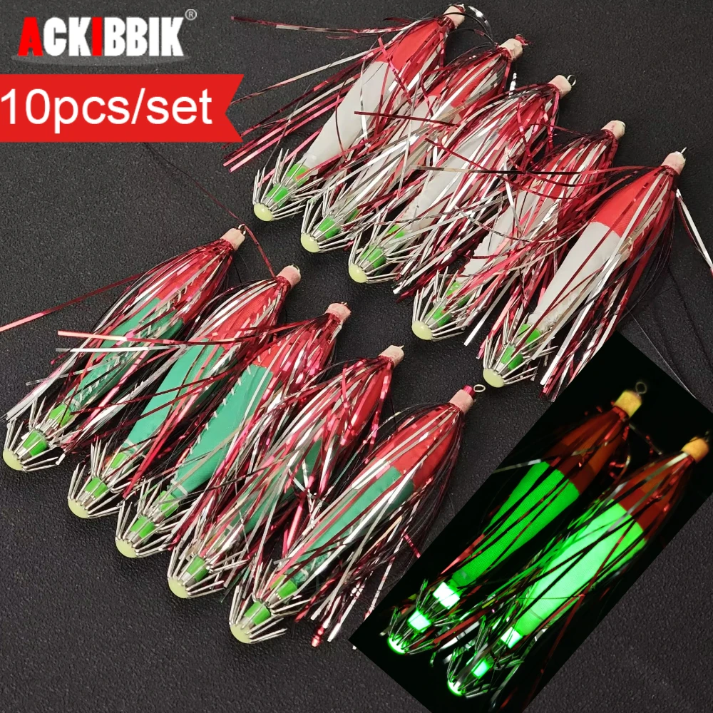 Jig de calamar Egi brillante glow con tinsel para pesca en agua salada - imagen 5