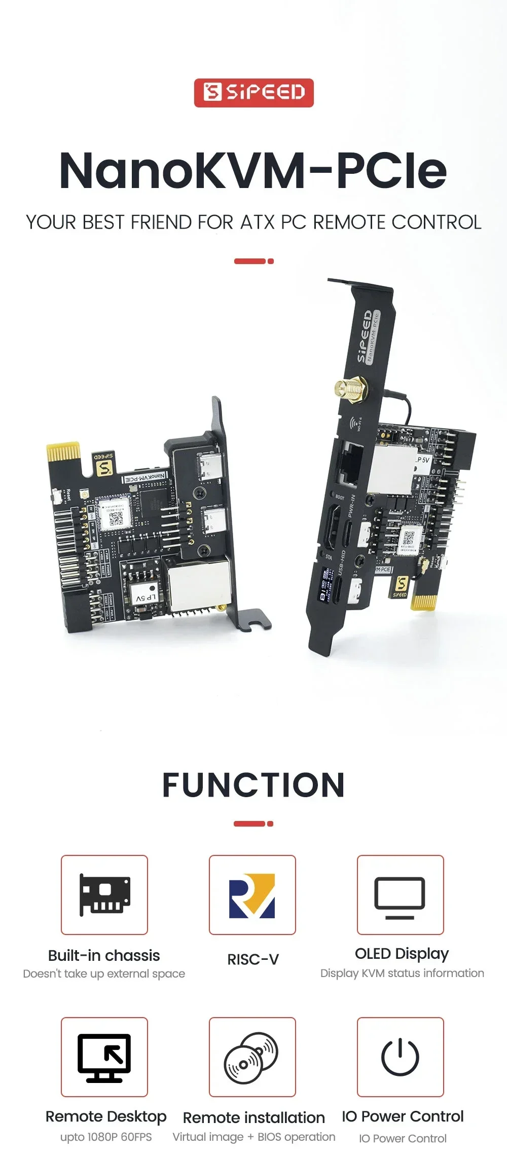 Conexiones y uso del NanoKVM PCIe