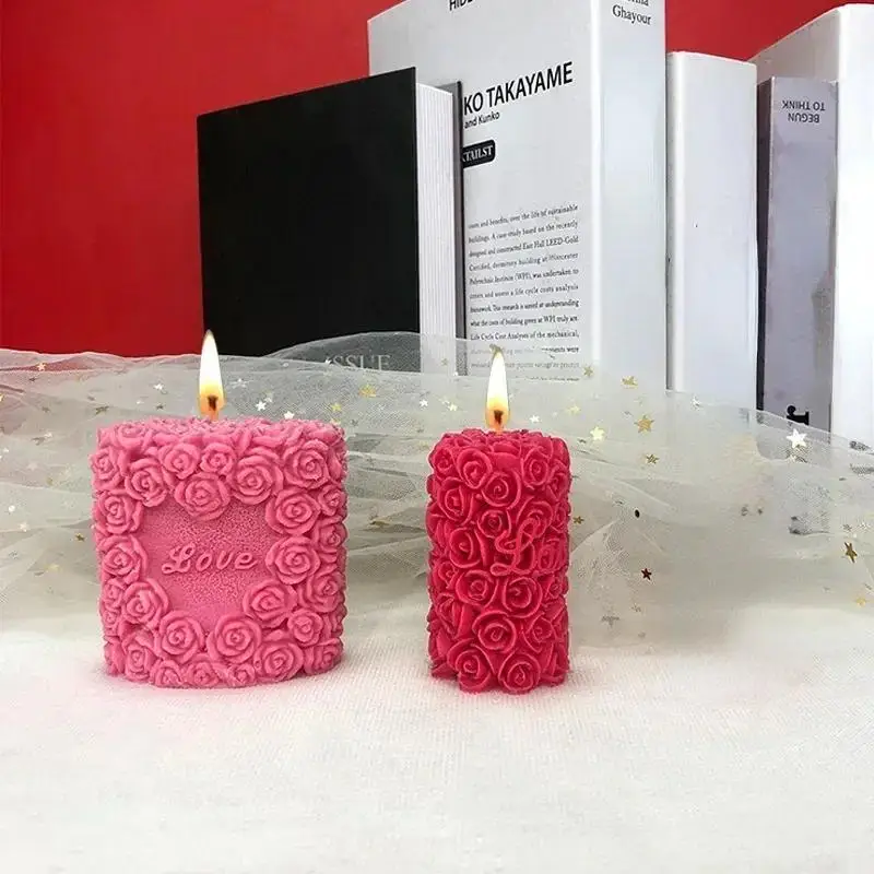 Molde de silicona cilindro rosa para velas, jabones y yeso - imagen 2