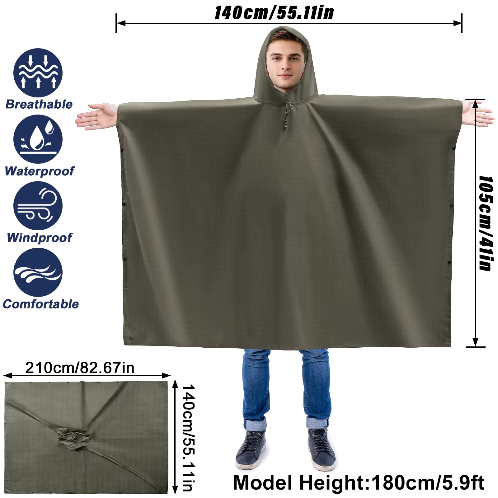 Poncho de lluvia ligero e impermeable con capucha para pesca deportiva - imagen 4