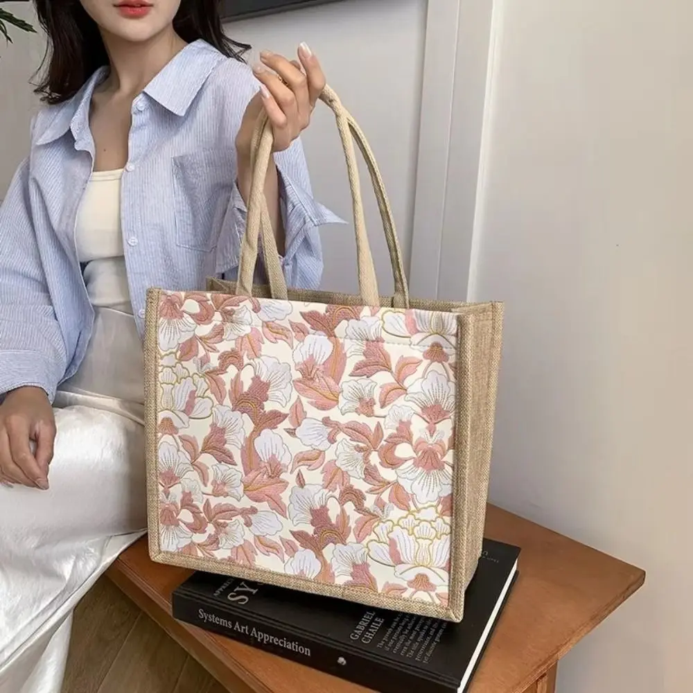 Bolsa de mano de lona ligera bordado floral gran capacidad - imagen 3