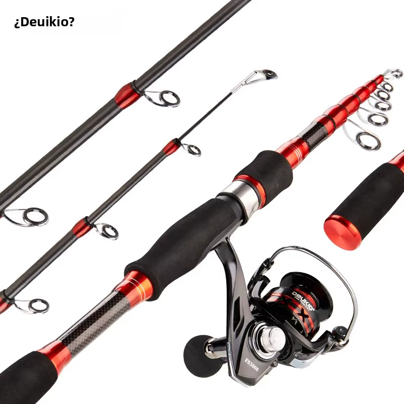 DEUKIO Set pesca caña ultraligera de carbono y carrete