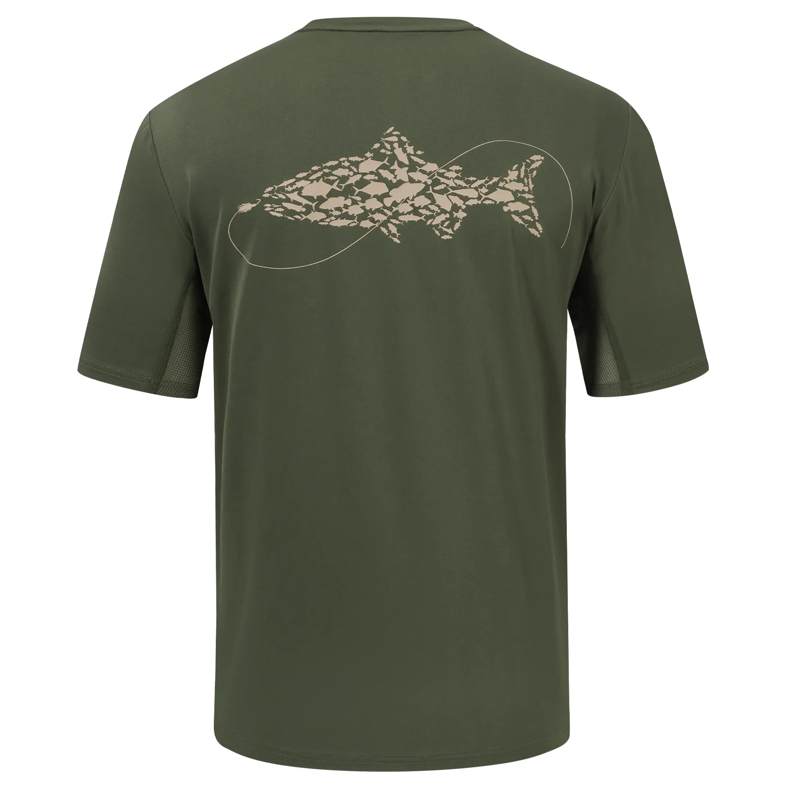Diseño gráfico de pez en espalda camiseta Bassdash FS36M