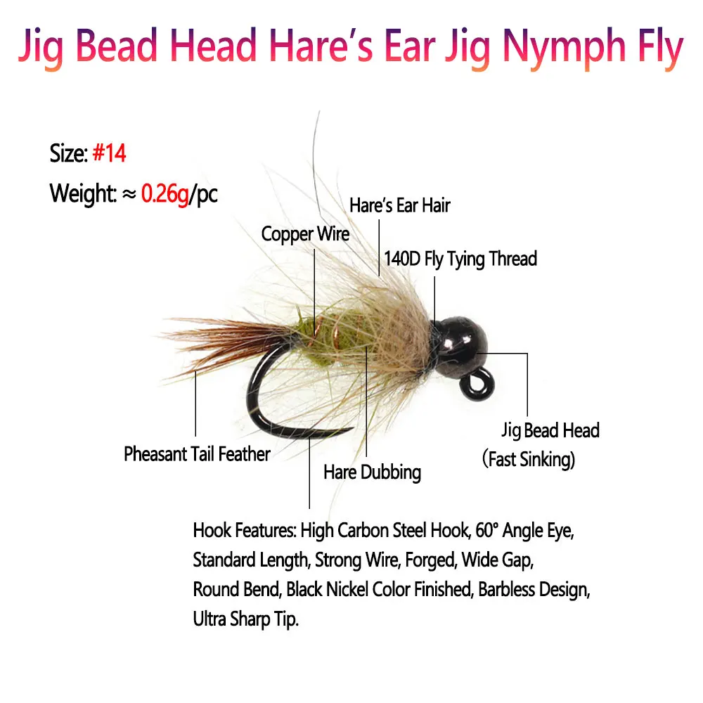 Bimoo Jig Ninfa Euro Tungsteno Oreja de Liebre Mosca Sin Púas Hundida - imagen 5