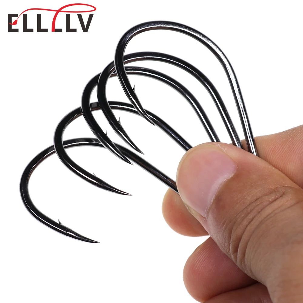 Anzuelos Offset Ellllv Negro Acero al Carbono para Pesca en Mar 3/0-8/0