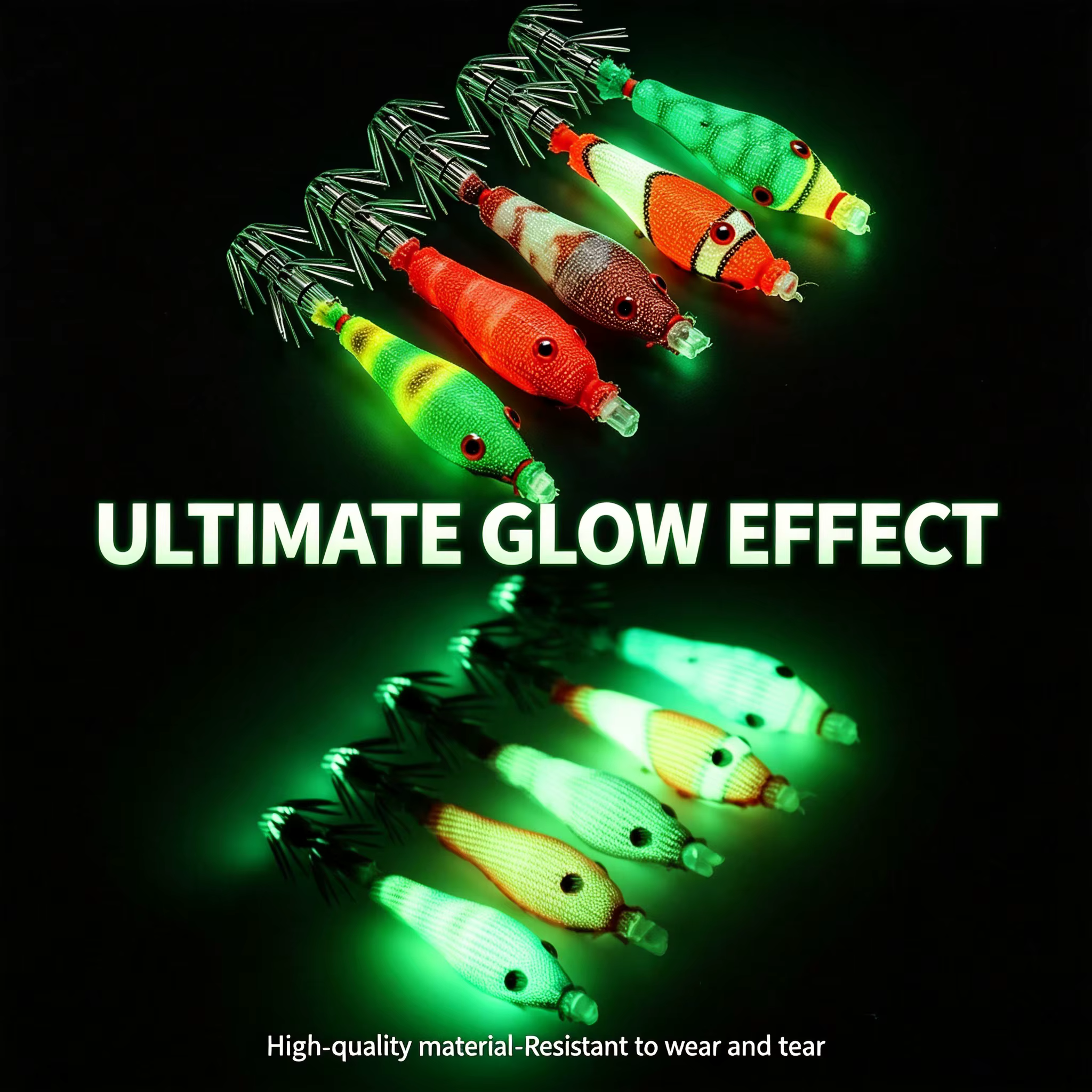 Señuelos Luminosos Cuerpo Suave para Pesca Nocturna – Anzuelos Afilados