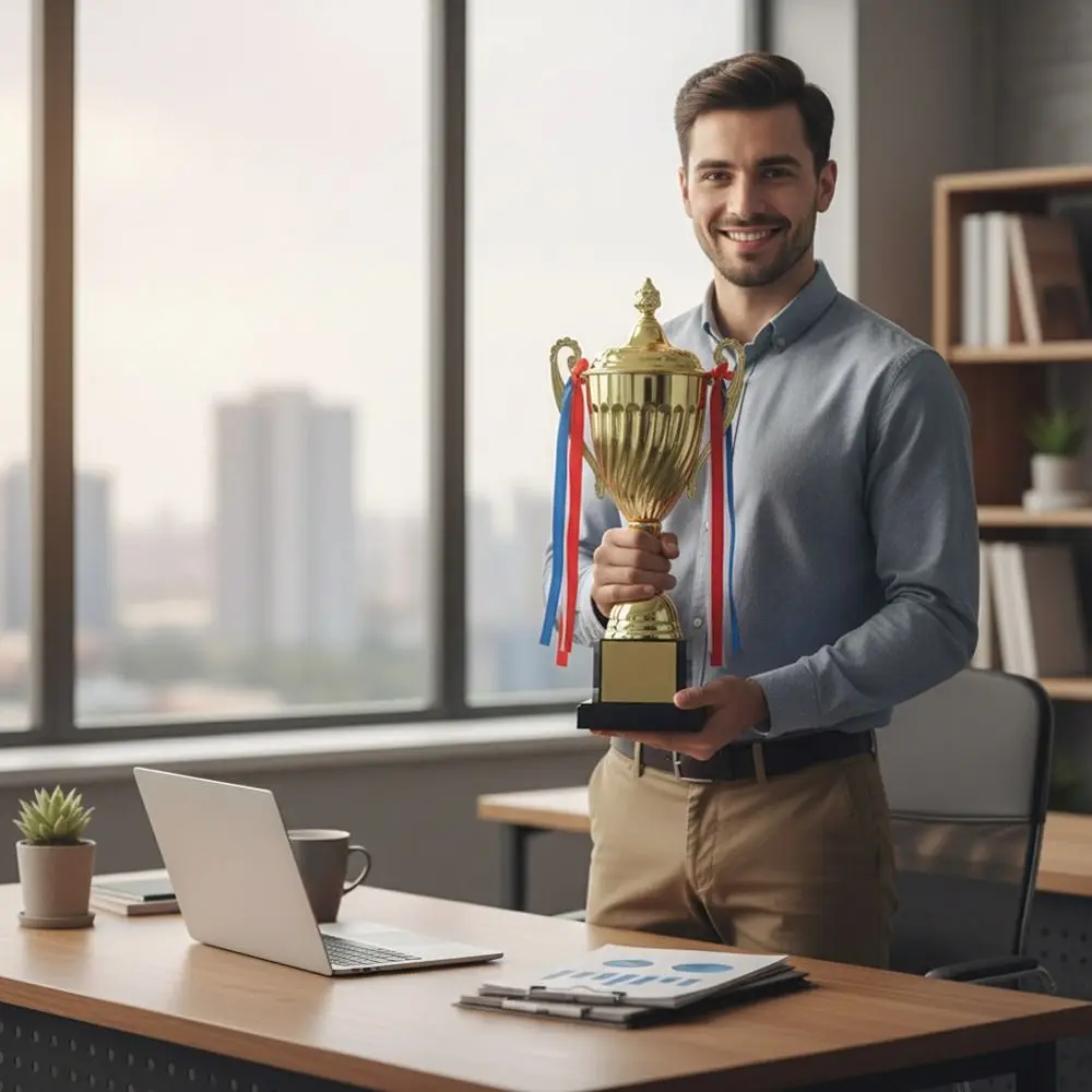 Trofeo de metal con tapa dorada tipo copa – Premio creativo - imagen 4