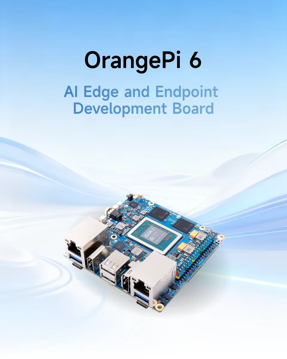 Vista frontal del Orange Pi 6 con disipador de calor