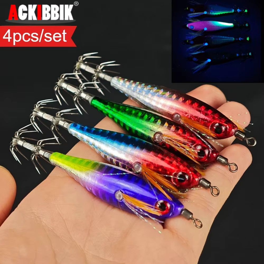 Señuelo Luminoso de Calamar Ackibbik – Cebo Rígido para Pesca en Agua Salada
