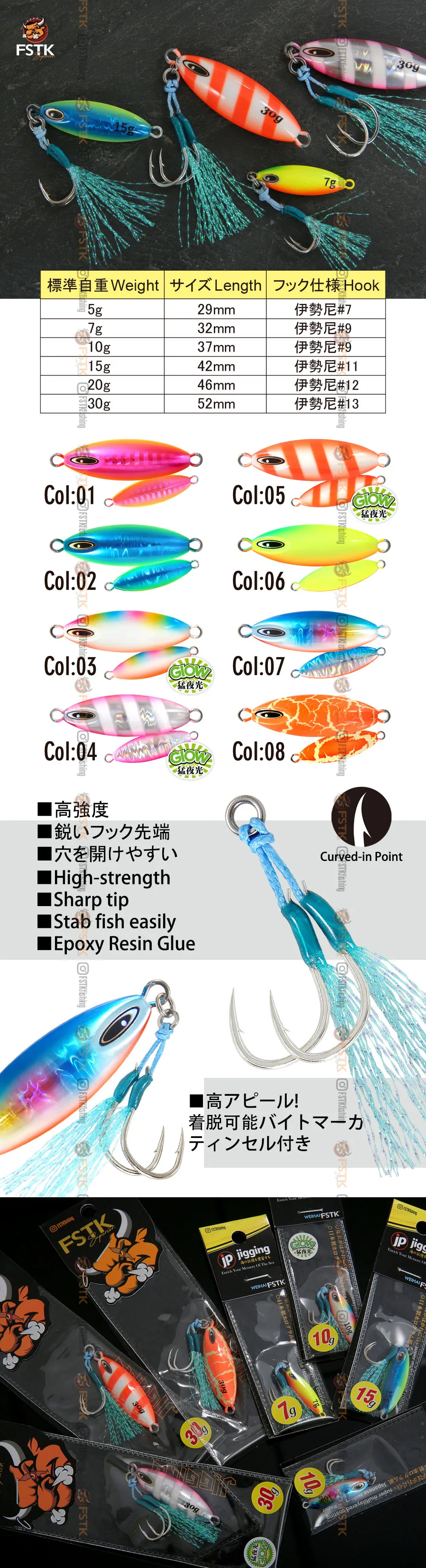 Jig de Lanzamiento Lento Metal Señuelo Pesca WEIHAI FSTK perfil completo