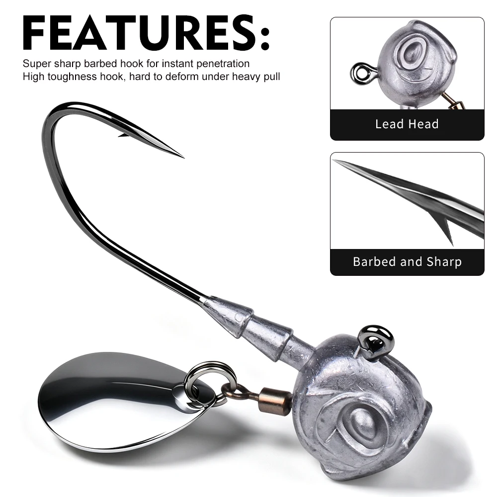Anzuelos Jig Head 3D con lentejuelas giratorias para lubina - imagen 3