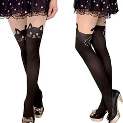 Calcetines largos con estampado de gato – Medium hasta el muslo, diseño veraniego