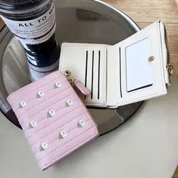 Cartera corta de cuero PU con cierre floral para mujer