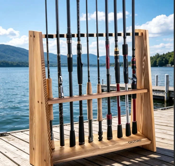 Soporte para cañas de pescar de madera con montaje rápido - imagen 2
