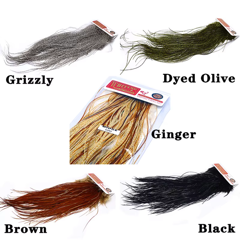 Merlán Plumas Grizzly para moscas secas – Natural y teñidas - imagen 2
