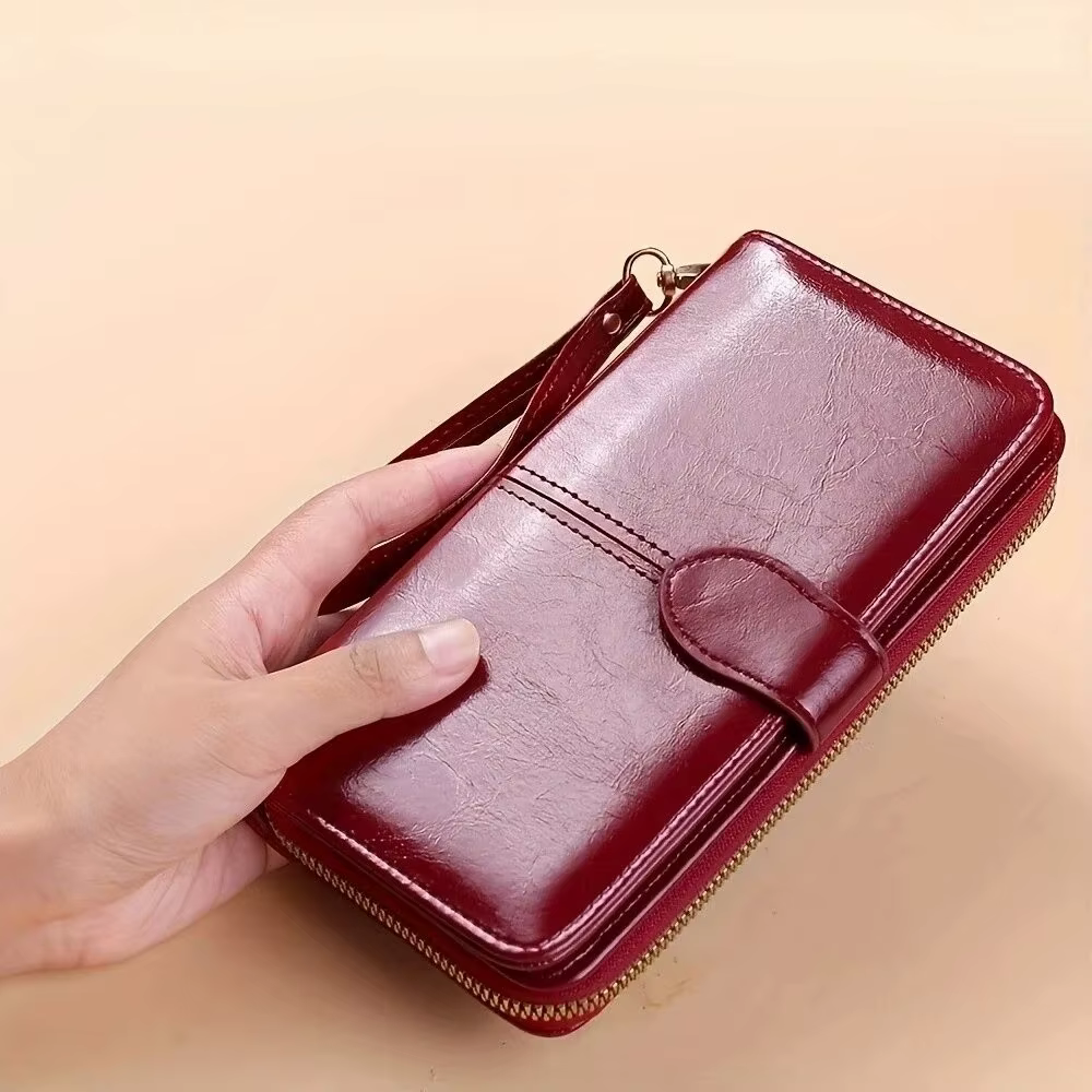 Cartera Larga de Cuero Encerado para Mujer – Gran Capacidad y Viaje