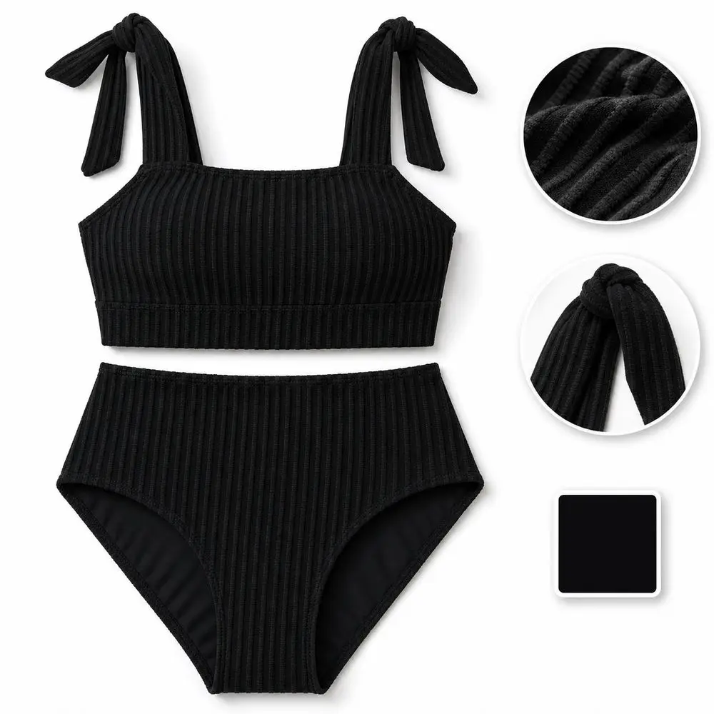 Bikini acanalado con tirantes ajustables, top corto y braguita alta - imagen 3