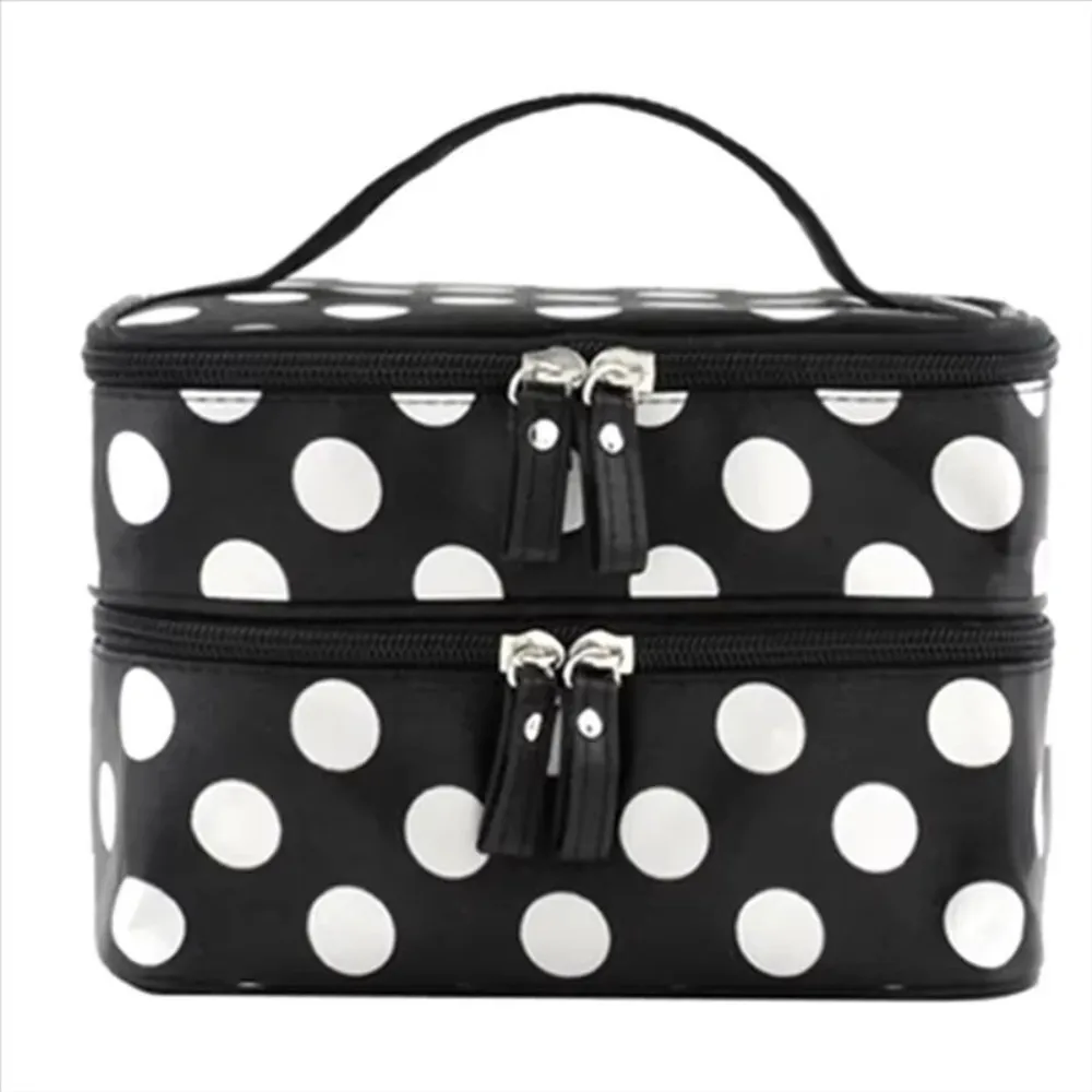 Bolsa maquillaje doble capa con puntos, estuche viaje portátil - imagen 4