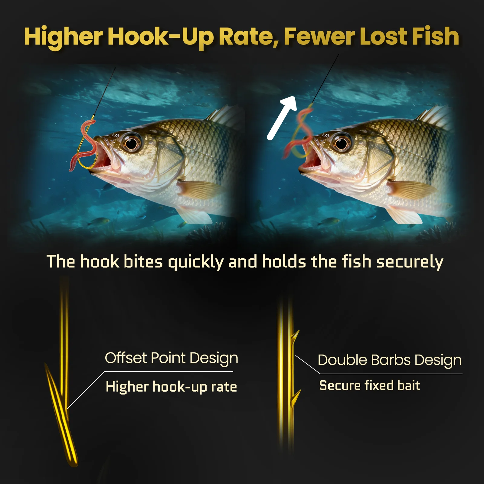 FishTrip anzuelos offset de doble púas, vástago largo para cebo vivo - imagen 2
