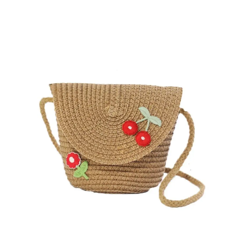 Bolso bandolera mini de paja artesanal con flores para niñas