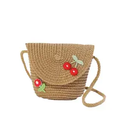 Bolso bandolera mini de paja artesanal con flores para niñas