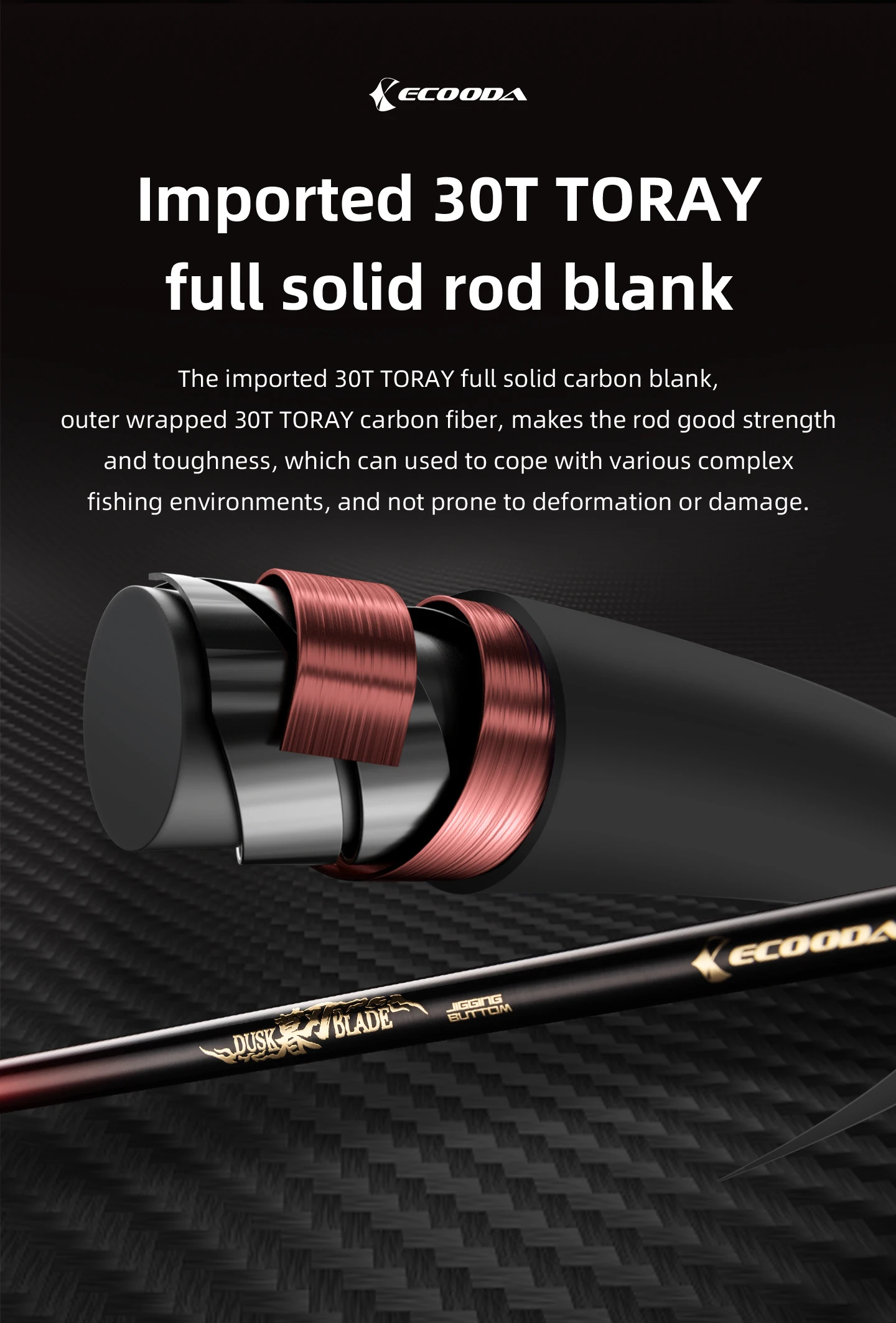 Detalle del blank de carbono Toray 30T en color blanco