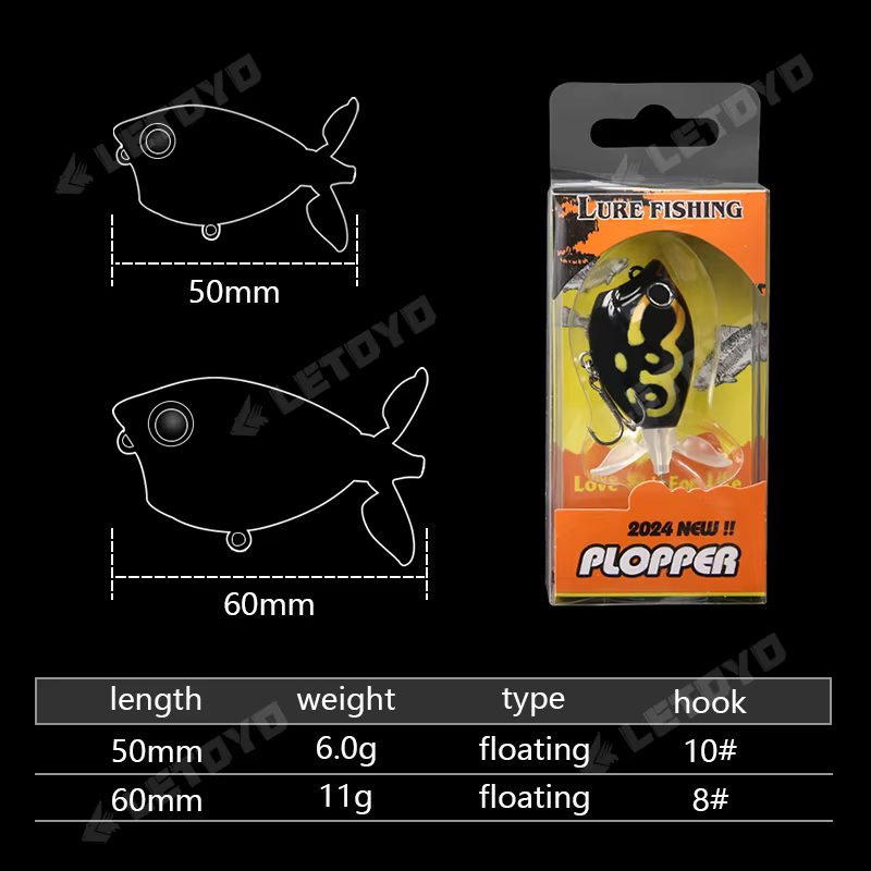 LETOYO Popper flotante 50-60mm con hélice giratoria para lubina - imagen 2