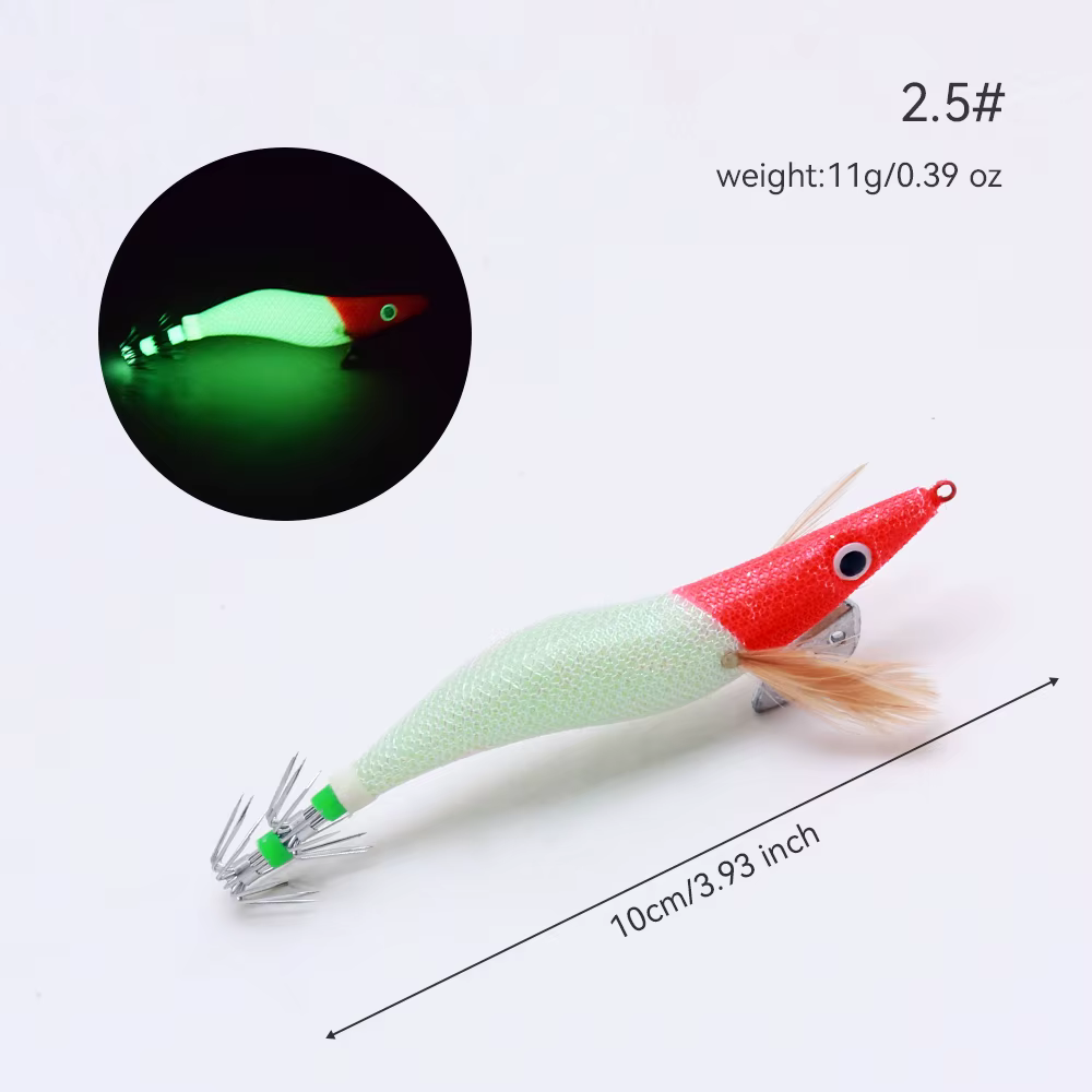 Señuelo madera fluorescente para calamar cabeza roja anzuelo múltiple - imagen 4