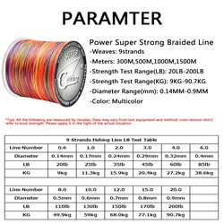 Línea Trenzada PE 9 Strand Multicolor para Spinning y Casting