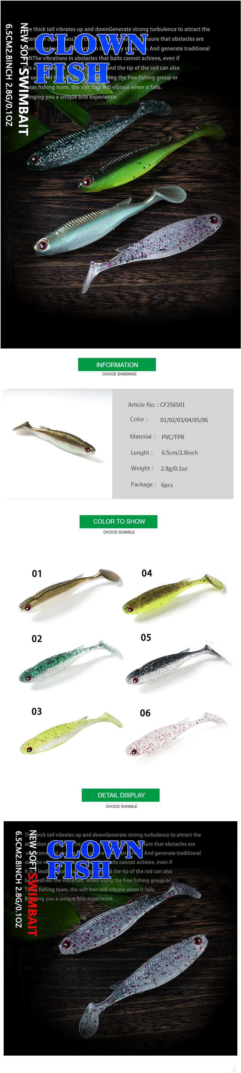Cebo blando SUNMILE 6,5 cm swimbait ojos 3D