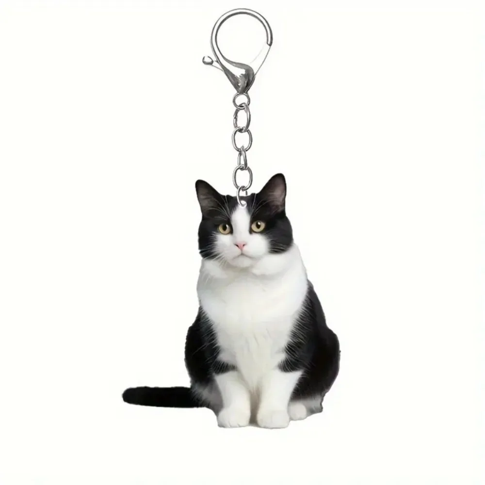 Llavero gato blanco y negro acrílico 2D doble cara – colgante - imagen 3