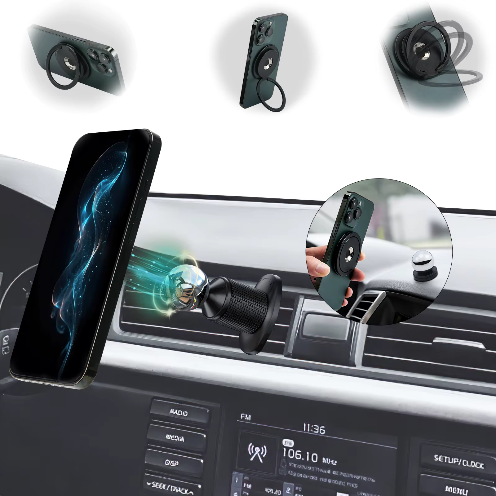 Soporte MagSafe para Coche 3 en 1 – 12 Imanes de Gran Fuerza - imagen 2