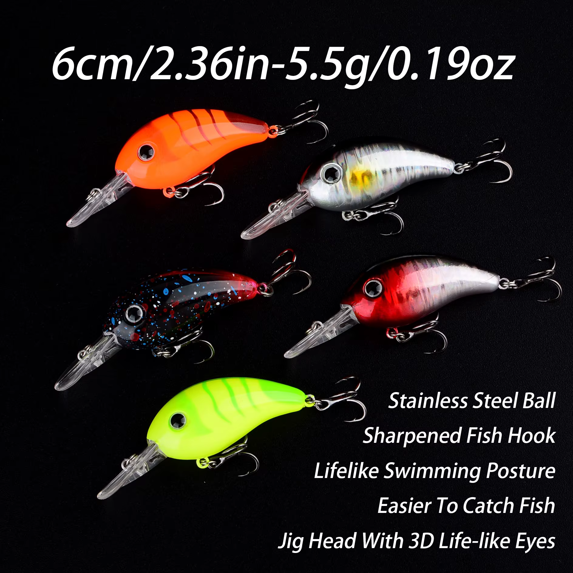 Crankbait Flotante 6cm – Anzuelos triples para lubina y carpa - imagen 3