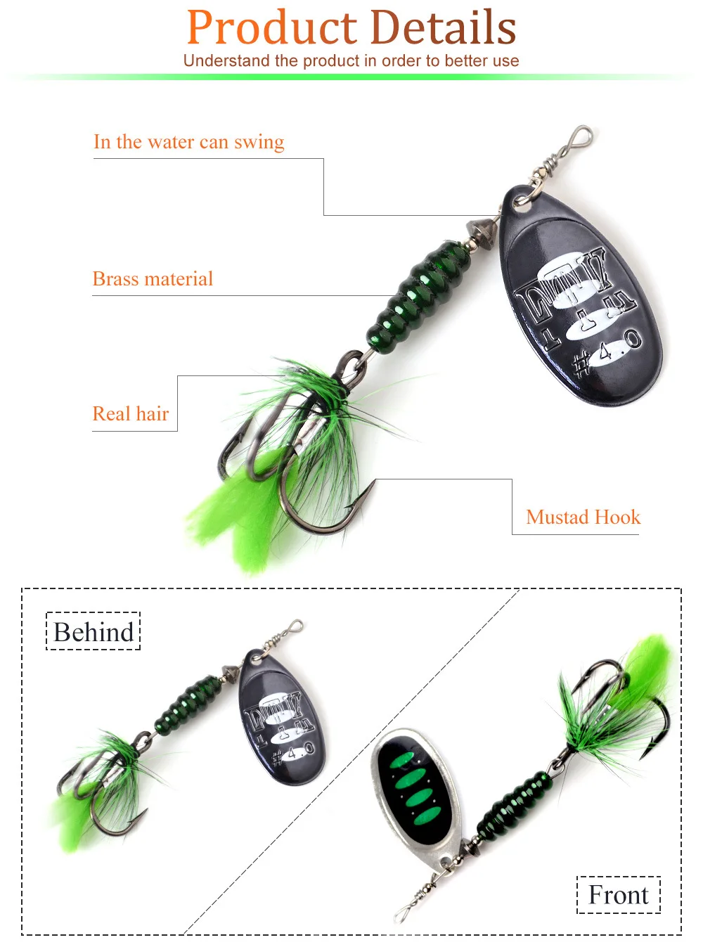 Spinner metálico con pluma – Señuelo artificial triple para agua salada - imagen 4