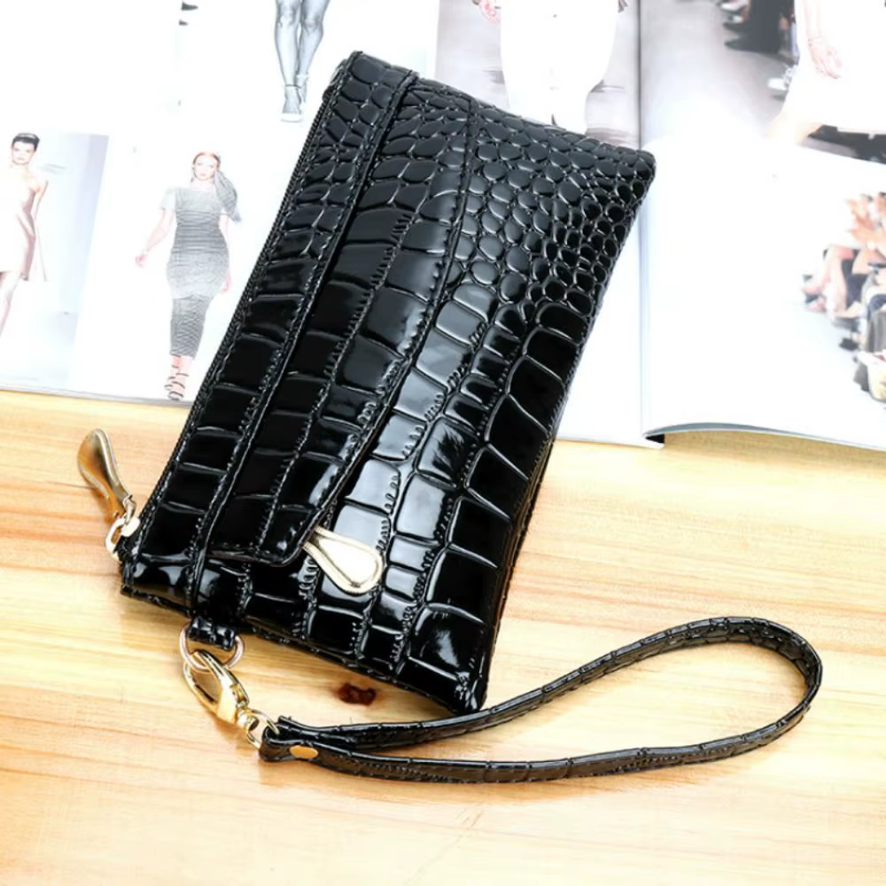 Cartera larga cuero mujer con estampado cocodrilo y doble cremallera - imagen 4