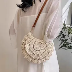 Bolso Redondo Tejido con Diseño Floral y Correa Ajustable para Mujer