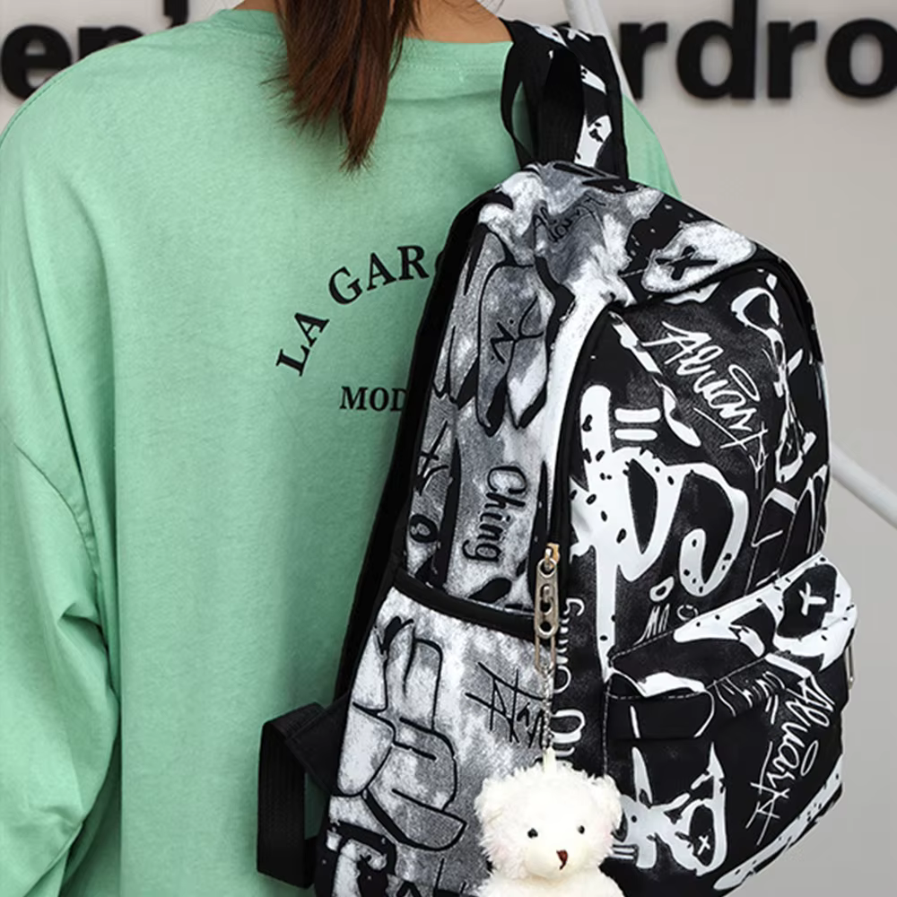Mochila mujer nylon graffiti impermeable gran capacidad escolar - imagen 2
