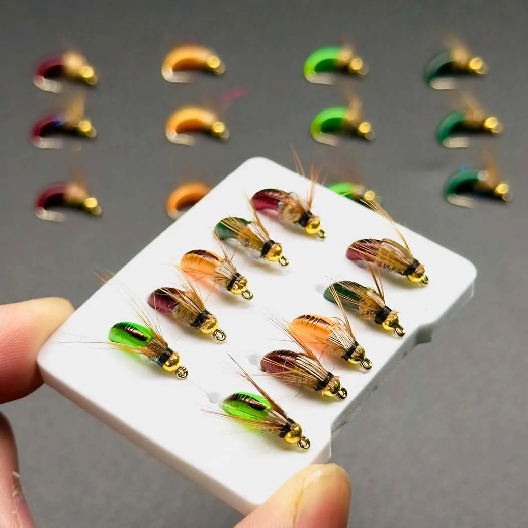 Cebo de pesca multicolor con caja de moscas-cabeza de latón
