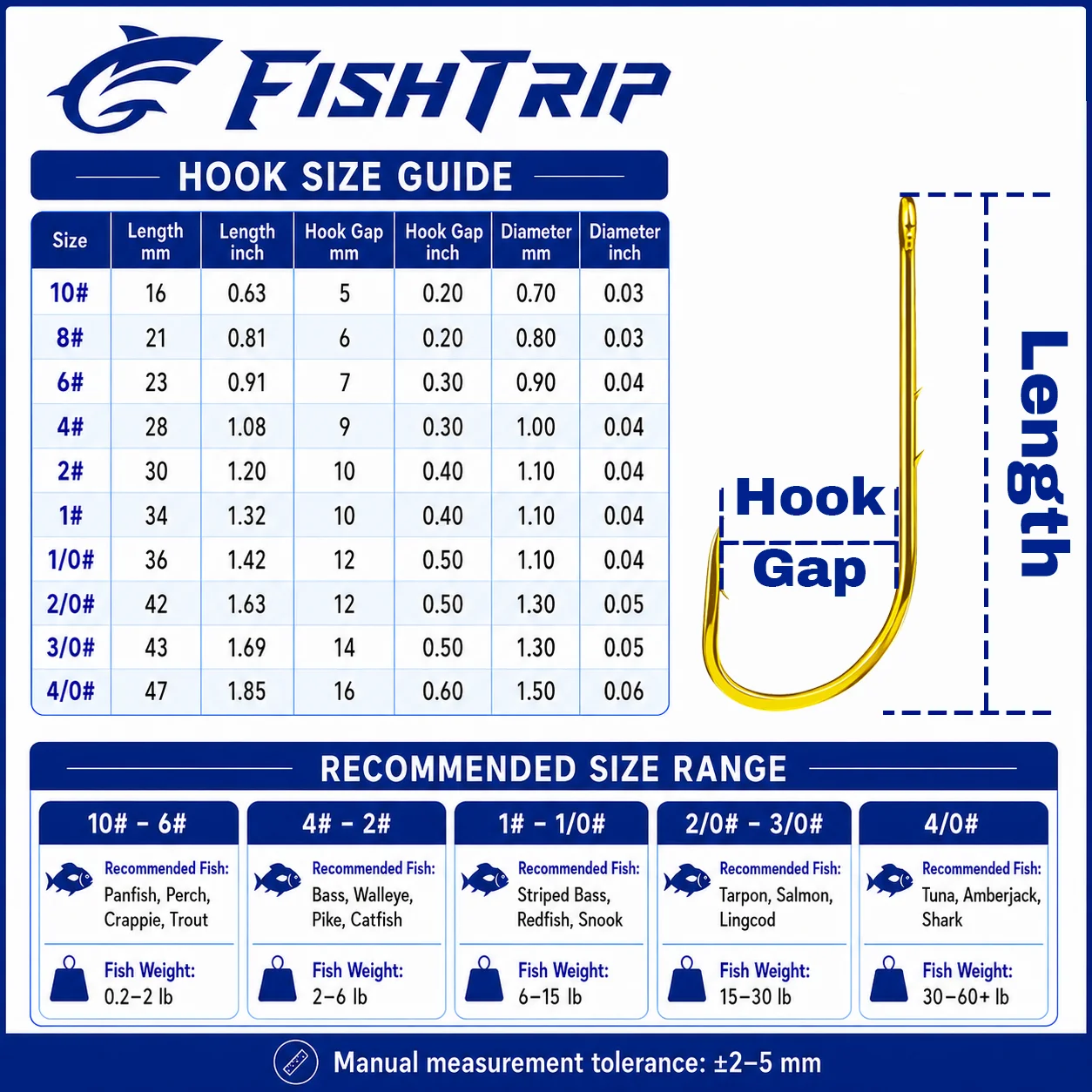 FishTrip anzuelos offset de doble púas, vástago largo para cebo vivo