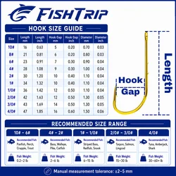 FishTrip anzuelos offset de doble púas, vástago largo para cebo vivo