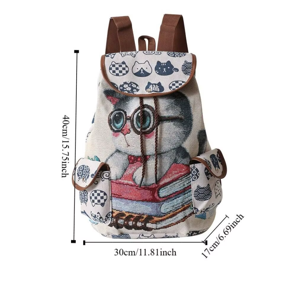 Mochila de lona Jacquard con bordado étnico de elefantes y búhos - imagen 5