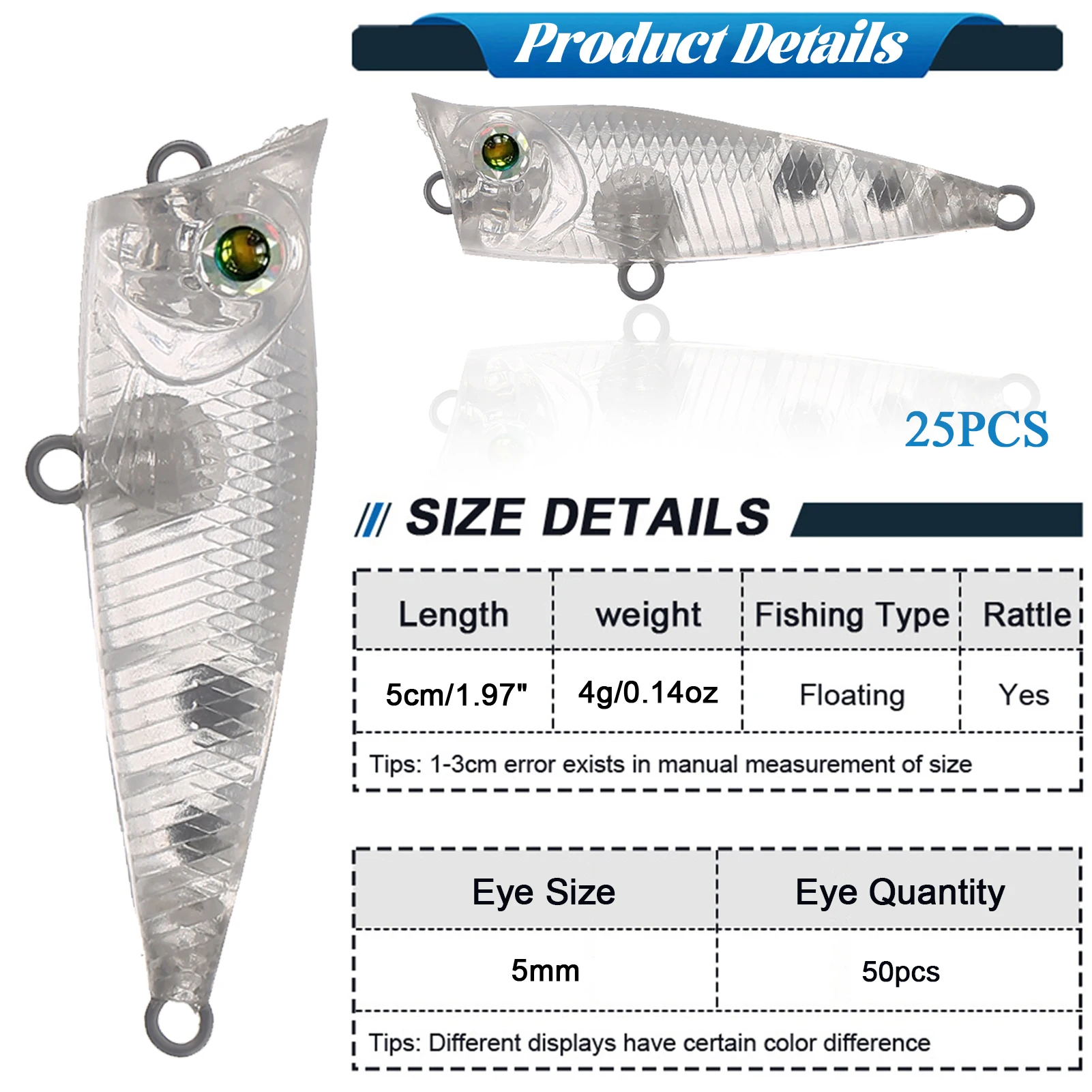 Popper Free Fisher Mini sin pintar – Cebo duro blanco superficie