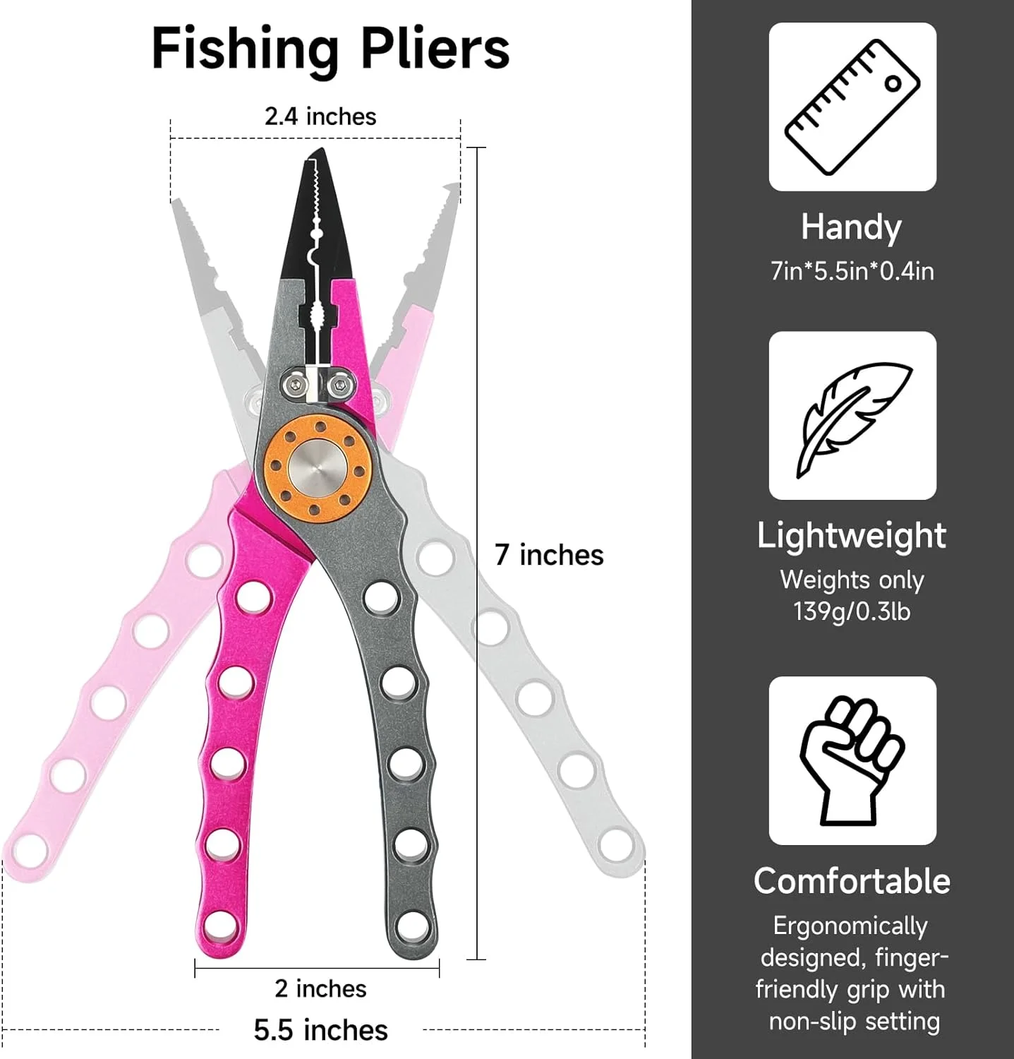 Alicates de pesca SANLIKE de aluminio con cortantes y desanzuelador - imagen 4