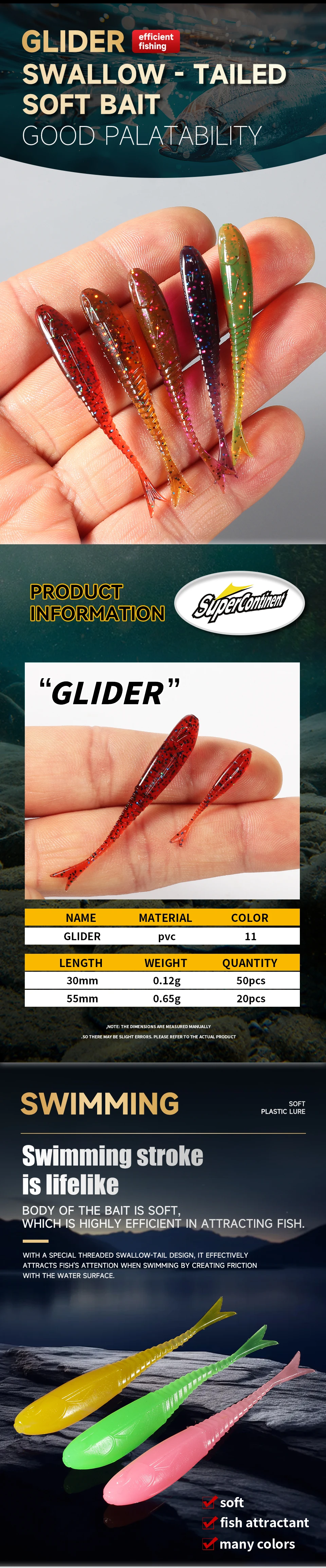 Señuelo de pesca blando Supercontinente planeador