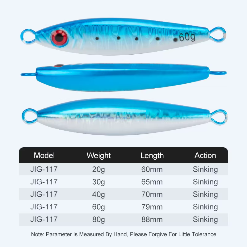Teaser J117 Metal Jig Hoja Shotell Luminoso 40-80g