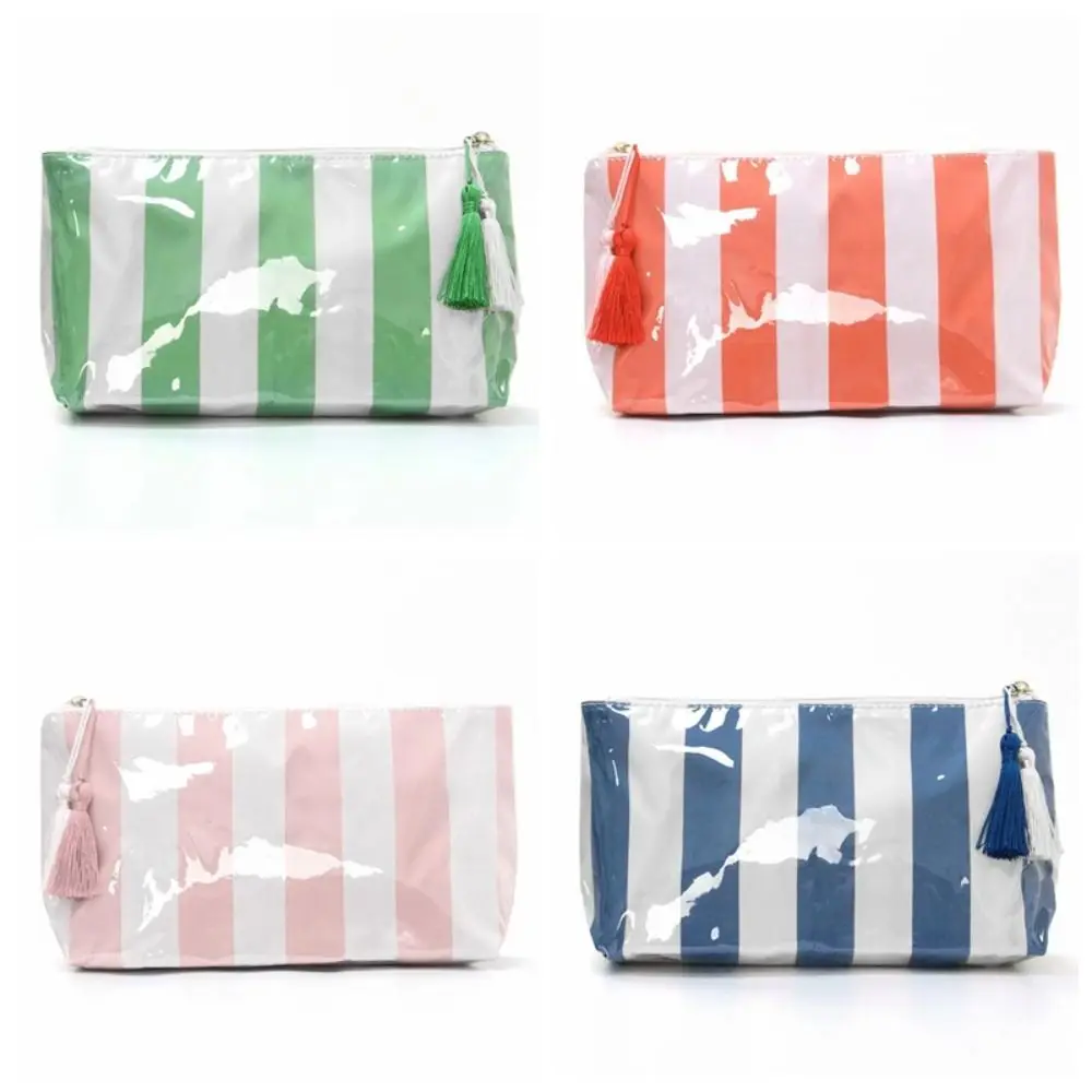Bolsa de cosméticos PVC moderna a rayas gran capacidad para viaje - imagen 4